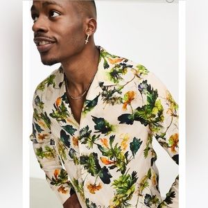 ASOS Botanical leaf print button up long sleeve shirt. Tropical Fall print. NWOT